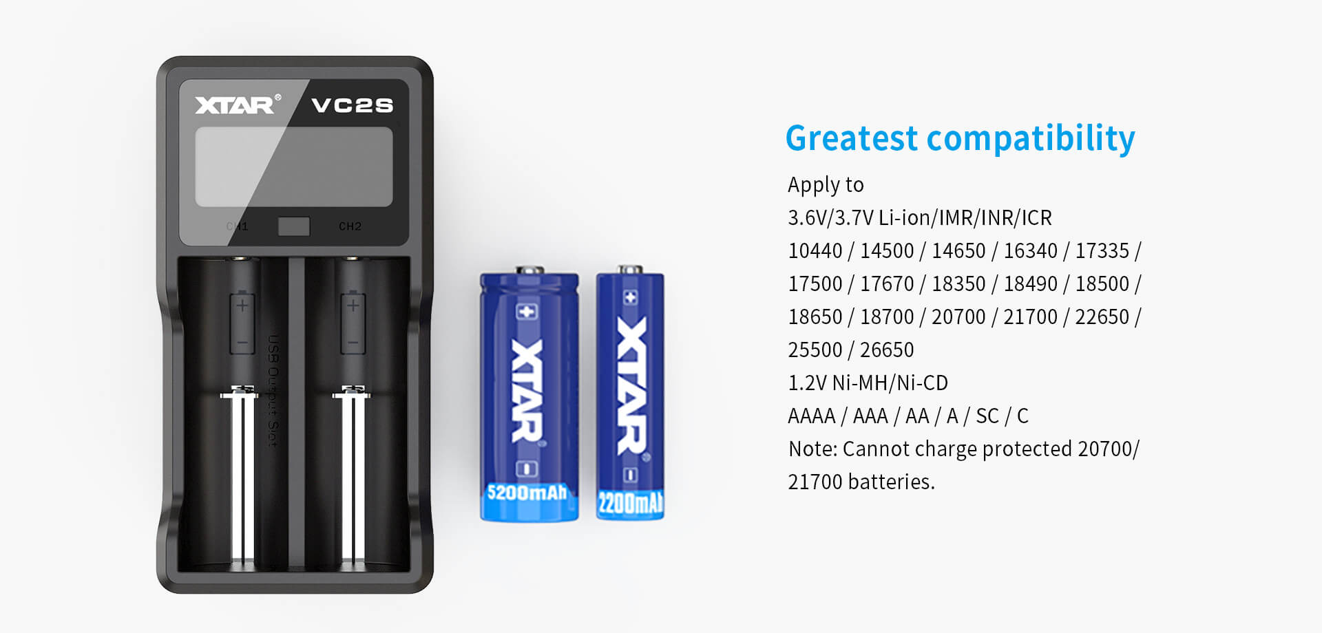Cargador Inteligente Xtar VC2S Li-ion | Ni-Mh | 16340, CR123A, 18650, AA, AAA ADV1